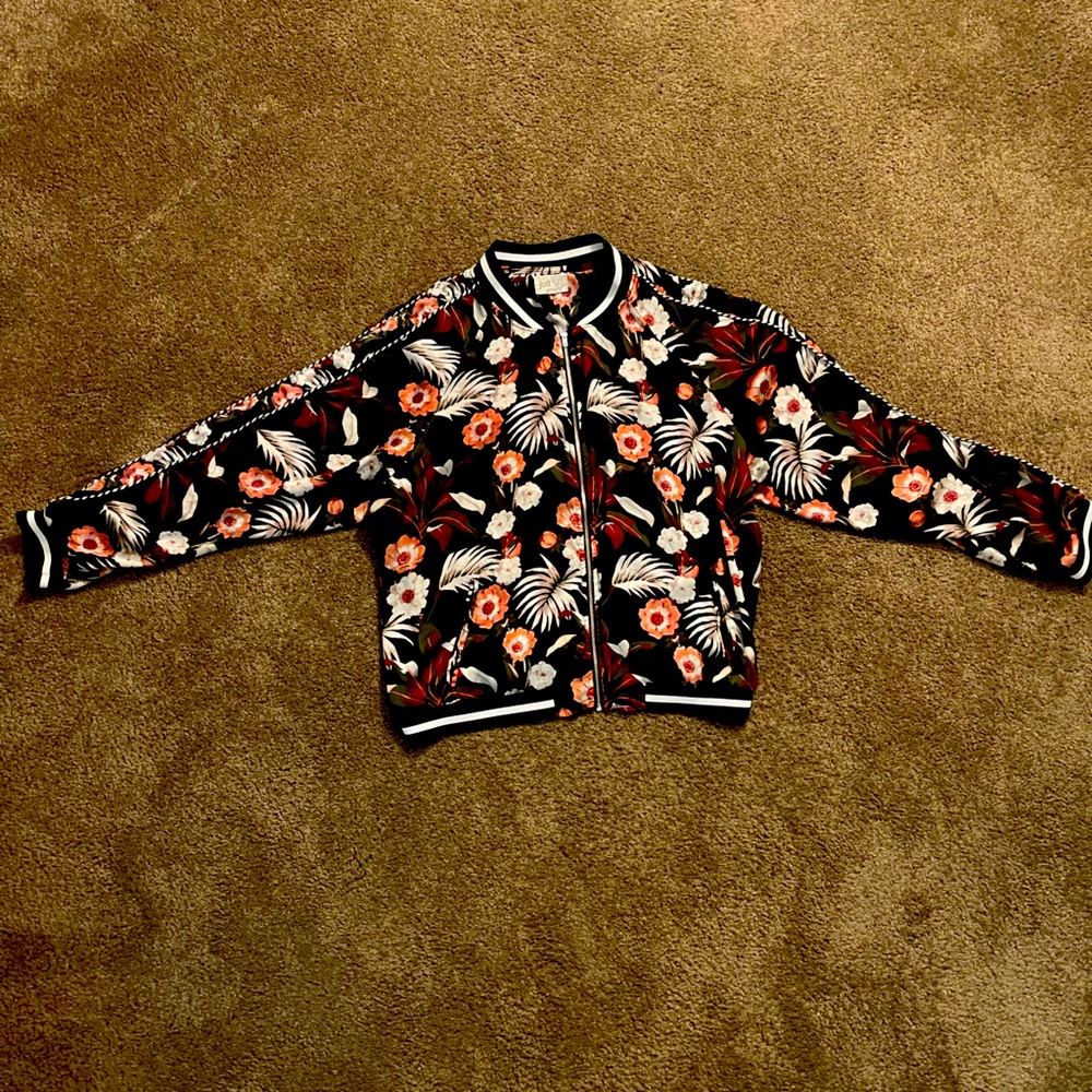 Plus size chiffon black floral print bomber jacket 2XL
